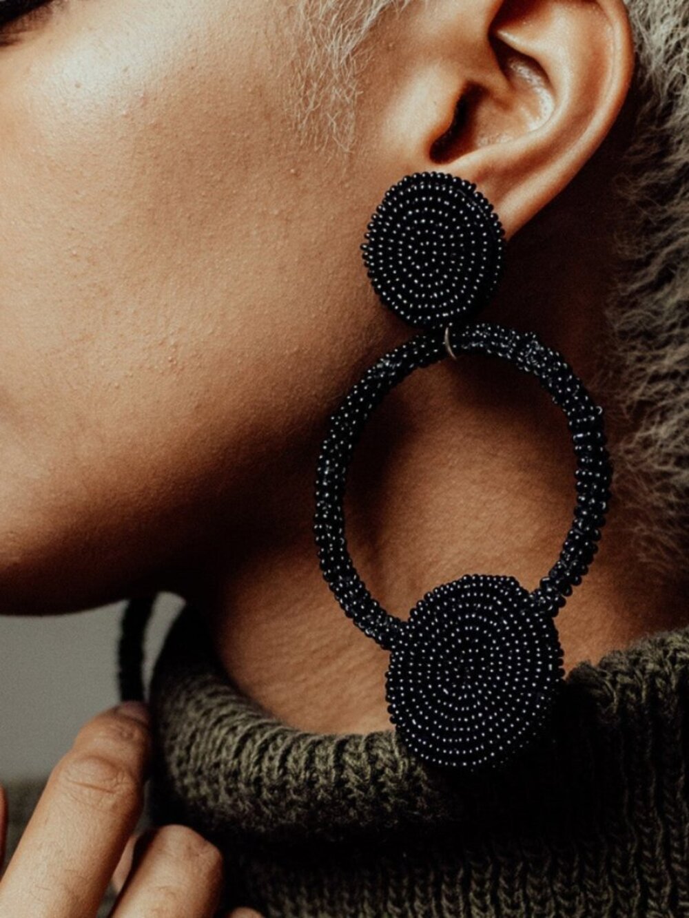 New Handcrafted Artisan Beaded Earrings "She's Too Bossy" Black 60% Off Sale